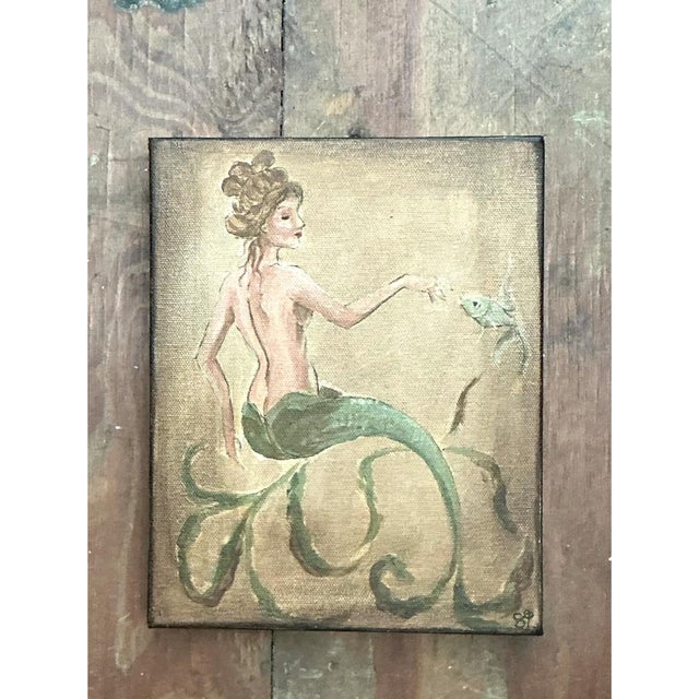Vintage Oil Painting of Mermaid on Canvas For Sale - Image 9 of 12