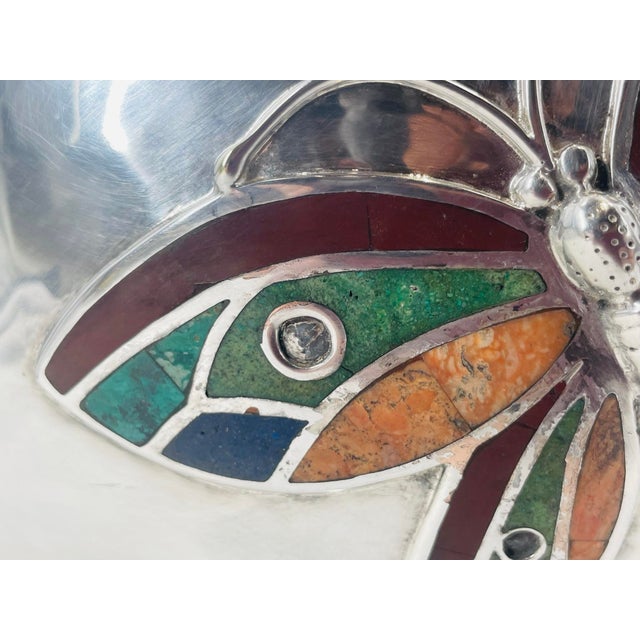 1980s Silver Plate Punch Bowl With Stone Inlay by Emilia Castillo, Mexican Silver For Sale - Image 16 of 18