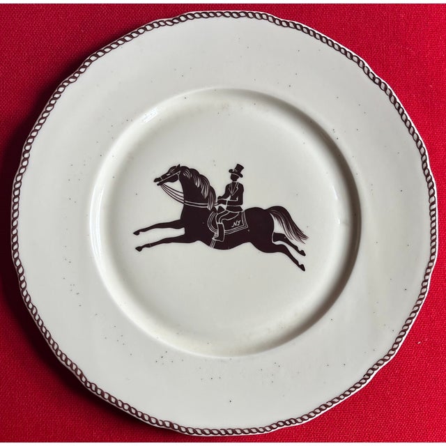 Large French Paris Porcelain Art Deco Charger Plate With Equestrian Silhouette of Horse & Rider Manner of Gio Ponti Signed Primavera For Sale In New York - Image 6 of 6