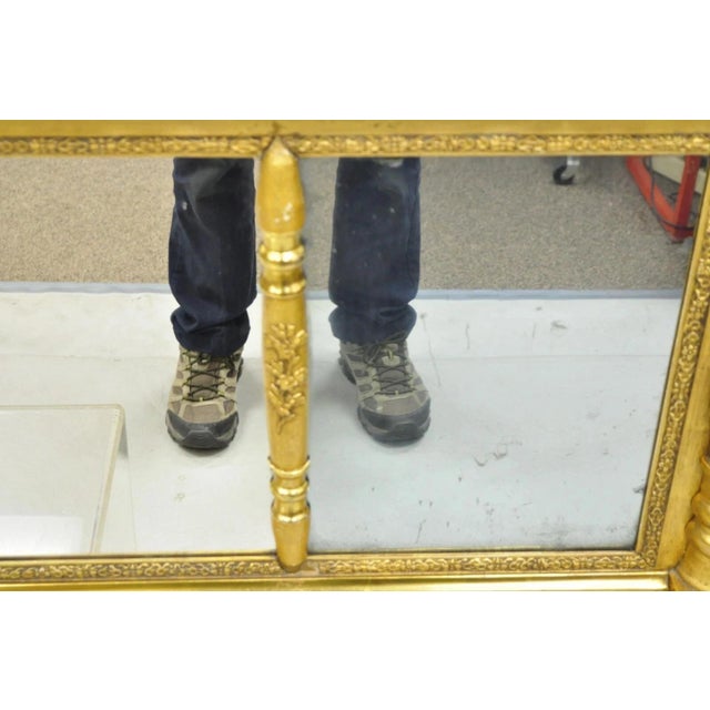 Wood Antique American Federal Gold Giltwood Overmantle 66" Triple Mirror For Sale - Image 7 of 12