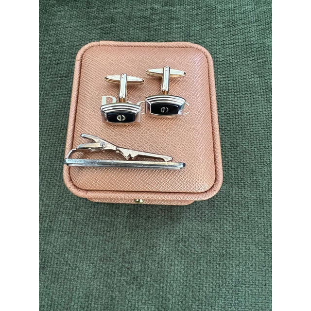 Rare Vintage Dupont Lighter & Christian Dior Cufflinks & Neck Tie Gift Set Vintage Christian Dior Gold Plated & Black...