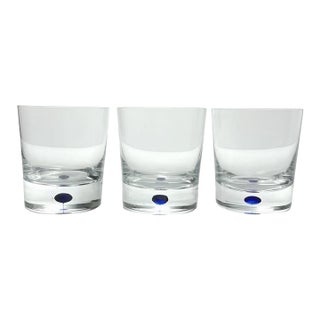 Orrefors “Intermezzo, Blue” 3 Crystal Double Old Fashioned Glasses For Sale