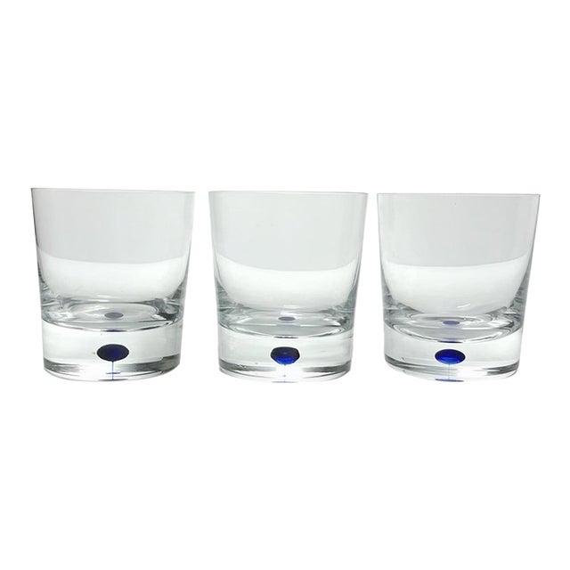 Orrefors “Intermezzo, Blue” 3 Crystal Double Old Fashioned Glasses For Sale