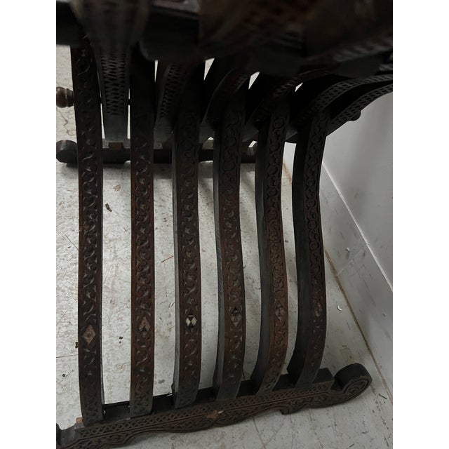 Antique Syrian Folding Armchair in Carved Wood with Inlay, 1800s For Sale - Image 12 of 13
