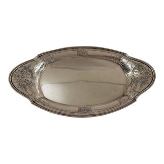 Antique Tiffany & Co. Sterling Silver Oval Dish With Ornate Floral Handle For Sale