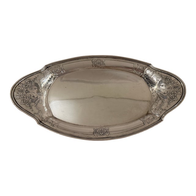 Antique Tiffany & Co. Sterling Silver Oval Dish With Ornate Floral Handle For Sale