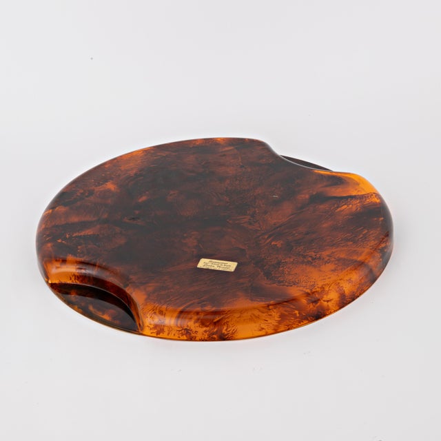 Mid Century Guzzini Faux Tortoiseshell Tray Acrylic and Brass, 1970s For Sale - Image 11 of 12