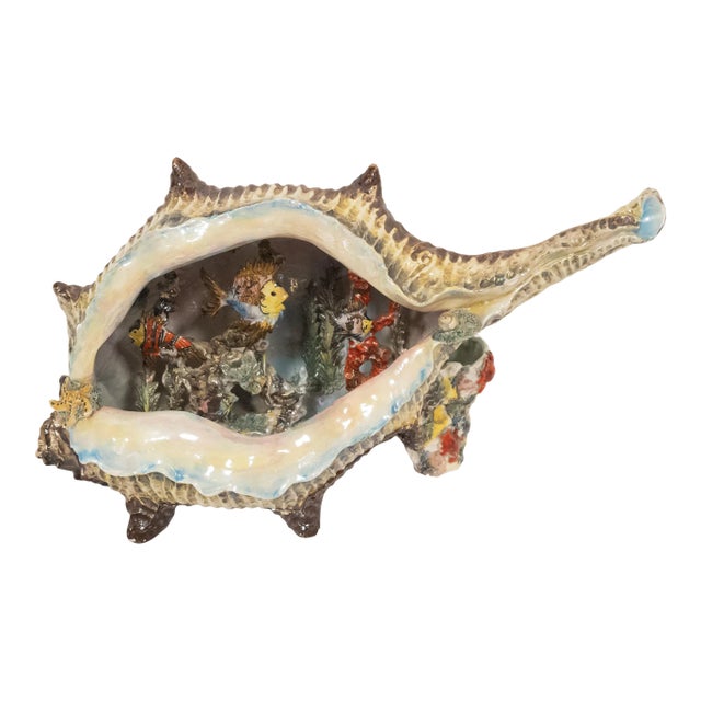 Contemporary Mid-Century Art Pottery Shell Shaped Fish Diorama For Sale