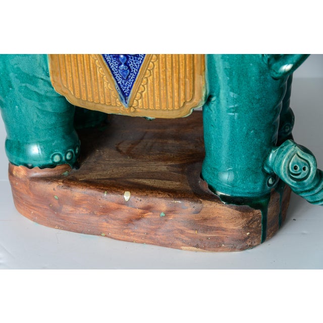 Green Glazed Ceramic Chinoiserie Elephant Garden Stool& Plant Stand, Made in Vietnam For Sale - Image 8 of 8