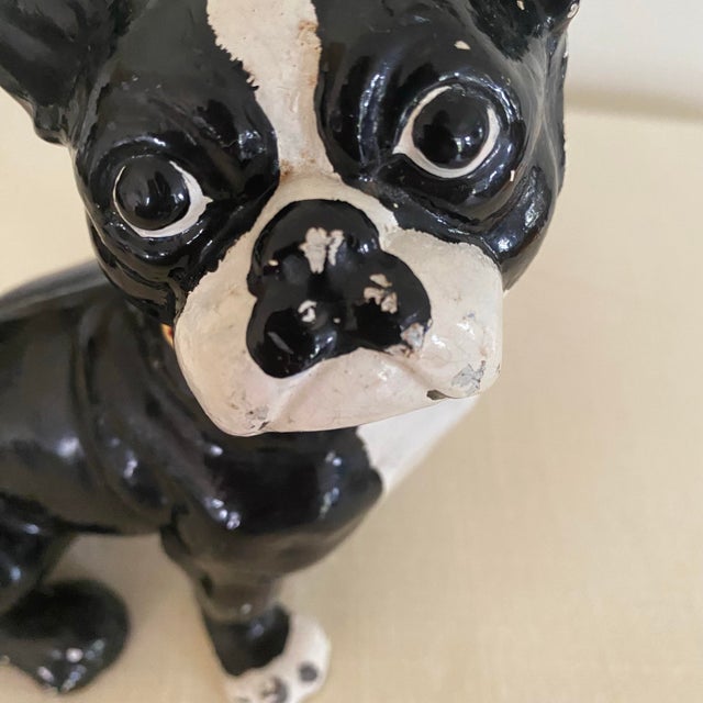 1938 Iron Boston Terrier Dog / French Bulldog Metal Statue Doorstop For Sale - Image 4 of 12