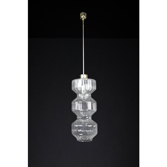 1970s Mid-Century Modern Glass and Brass Pendant Lamp, Bohemia, Czechoslovakia, 1970s For Sale - Image 5 of 12