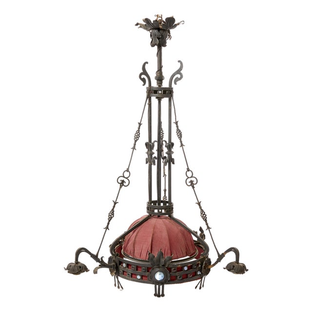 Wrought Iron Chandelier, 1890s For Sale