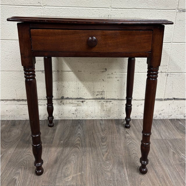 Brown Antique Sheraton Style Oak Nightstand Lamp Table Work Table For Sale - Image 8 of 9