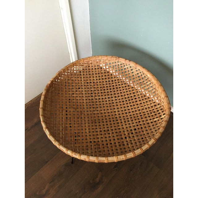 Wood Vintage Rattan Basket Side Table For Sale - Image 7 of 8