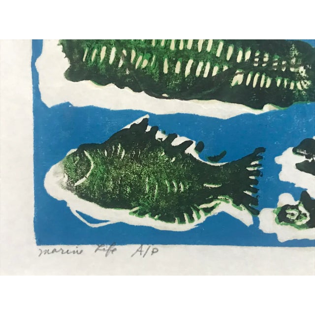 1960s Vintage Expressionist Wood Block Print Marine Life by Sylvia T. Gavurin 1969 Artists Proof For Sale - Image 5 of 7