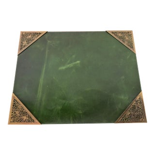 Tiffany Studios New York Grapevine Bronze Doré Blotter Corners With Leather Desk Blotter For Sale