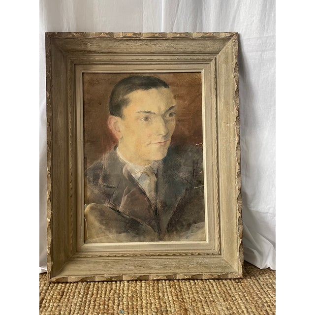 Beige French Artist, Portrait of a Man, Early 20th Century, Pastel Drawing, Framed For Sale - Image 8 of 11
