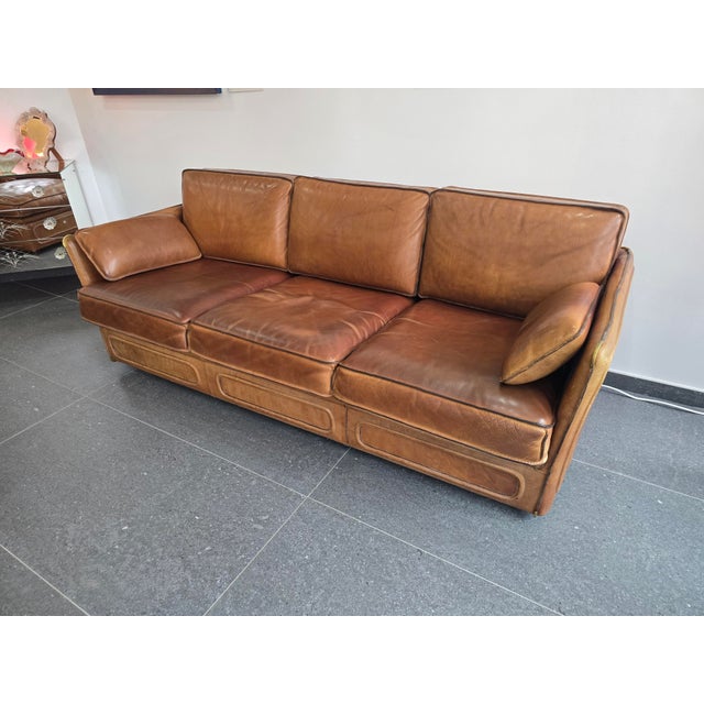 Tan Vintage Living Room Set in Cognac Buffalo Leather from Roche Bobois, 1980s, Set of 3 For Sale - Image 8 of 18