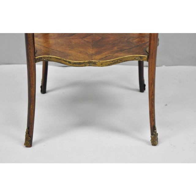 Brown Antique French Louis XV Style Marquetry Inlay Bronze Ormolu Rosewood Side Table For Sale - Image 8 of 16
