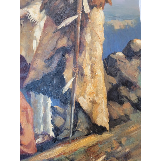 1970s Vintage American Indian Oil Painting on Canvas For Sale In Philadelphia - Image 6 of 8