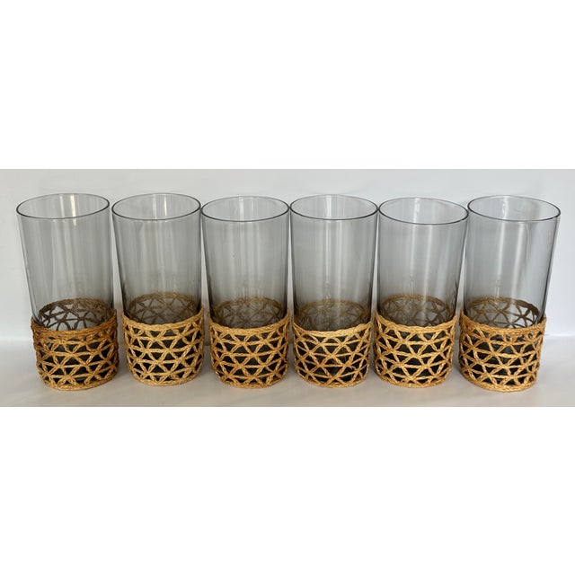 Gray Vintage Mid Century Boho Chic Highball Glassware - Set of 6 For Sale - Image 8 of 17