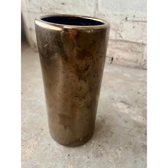 1980s 1980s Postmodern Heager Metallic Glaze Cylindrical Vase For Sale - Image 5 of 9