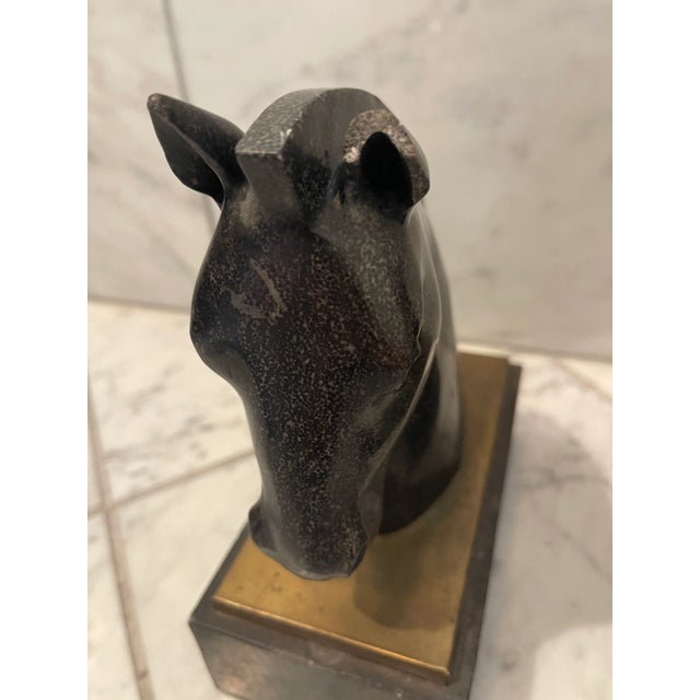 Pair of 1930s Art Deco Black Marble and Brass Horse Head Bookends For Sale - Image 11 of 12