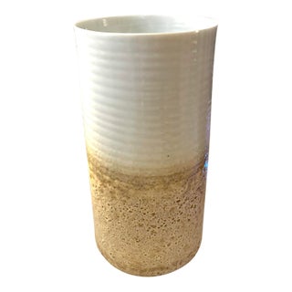 Bo Jia for Middle Kingdom White & Sand Lava-Like Glaze Porcelain Cylinder Vase For Sale