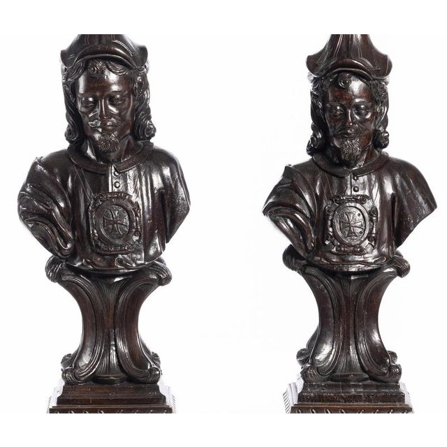 Antique Columns in Chestnut Wood with Carvings, 1800s, Set of 2 For Sale - Image 3 of 14