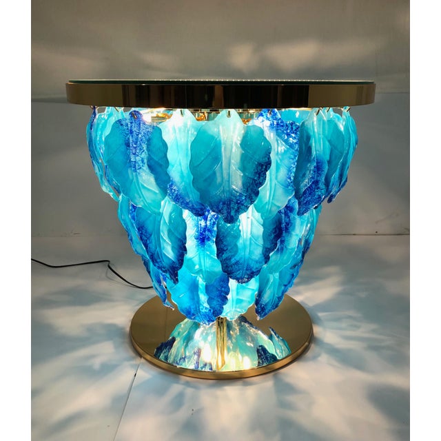 Blue Italian Delicatezza Gold Blue Murano Glass Leaves Table by Fabio LTD For Sale - Image 8 of 9