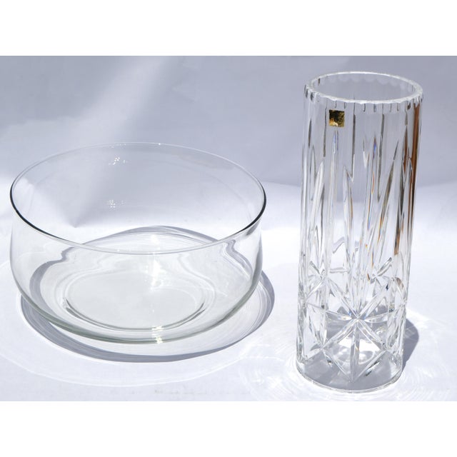 Art Deco Style Large Clear Wide Hand Blown Crystal Bowl Serving Piece For Sale In Miami - Image 6 of 13