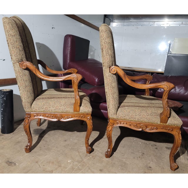 Pair of Ornately Carved Wood Framed Armchairs - Vintage For Sale - Image 11 of 11
