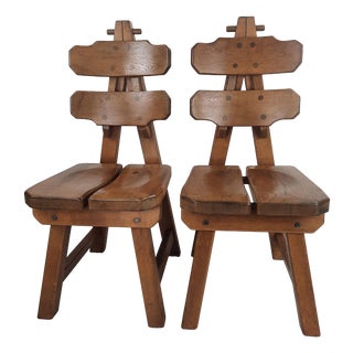 Brutalist Oak Dining Chairs, 1980s, Set of 2 For Sale