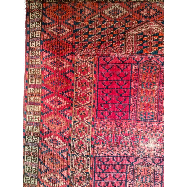 Near Square Size Vintage Turkmen Tekke Ensi in Prayer Pattern in Red, Navy, Ivory, Blue For Sale - Image 12 of 16