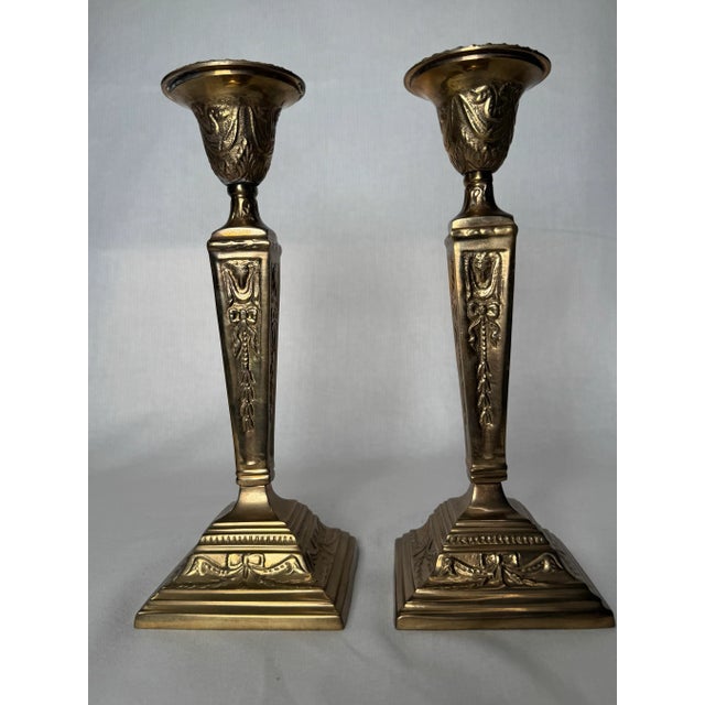 Pair of French Renaissance Solid Brass Candlesticks For Sale - Image 4 of 12