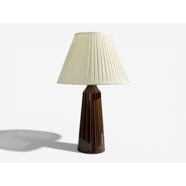 1960s Bruno Karlsson, Large Table Lamp, Brown Stoneware, Sweden, 1960s For Sale - Image 5 of 10