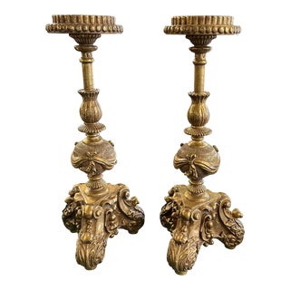 Italian Gilt Candlesticks Venetian Style Carved Wood For Sale