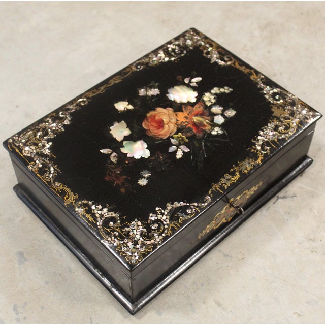 19th Century Napoleon III Lacquered and Painted Casket Box For Sale - Image 15 of 16