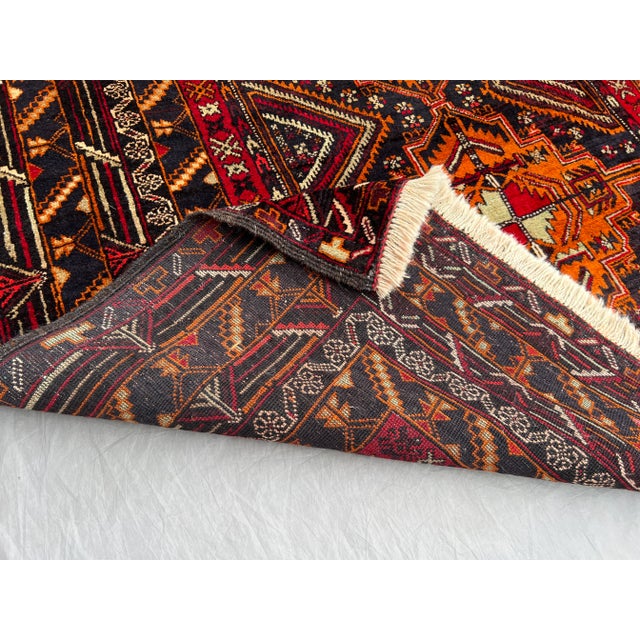 Burnt Orange Vintage Afghan Hand-Knotted Wool Rug | Tribal Geometric Pattern | Terracotta Rug For Sale - Image 8 of 10