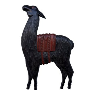 Carved Wood Llama Sculptural Wall Hanging For Sale