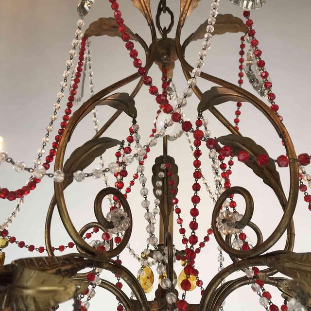 Antique Chandelier with Red Crystals For Sale - Image 10 of 15