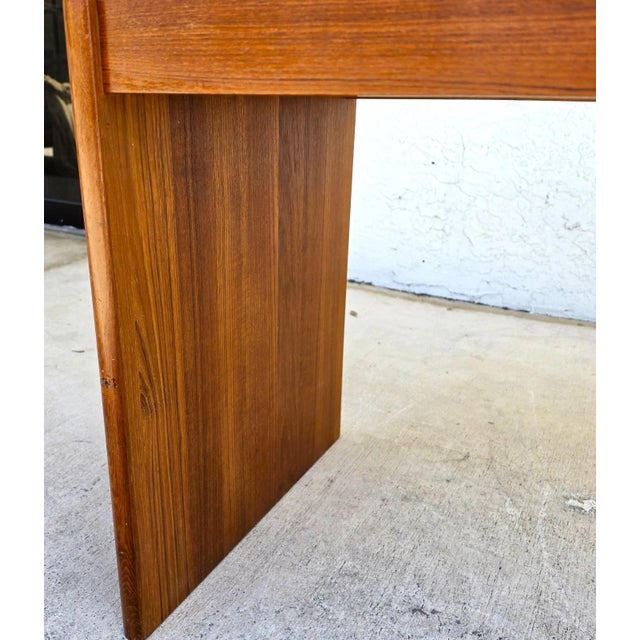 Wood Vintage Komfort Danish Lattice Pattern Teak and Glass Console Table For Sale - Image 7 of 9
