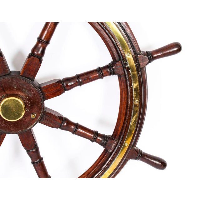 19th Century Teak & Brass 8-Spoke Ships Wheel For Sale - Image 4 of 8