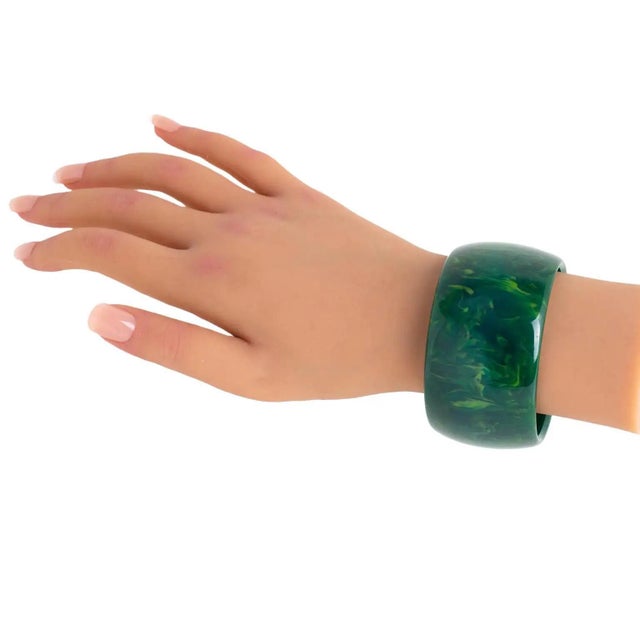 Bakelite Blue-Moon Extra-Wide Bangle Bracelet For Sale In Atlanta - Image 6 of 8