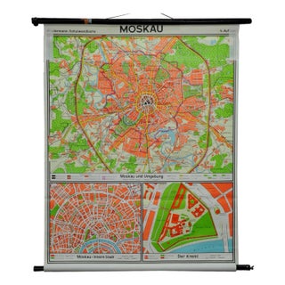 Vintage City Map of Moscow Pull Down Wall Chart For Sale