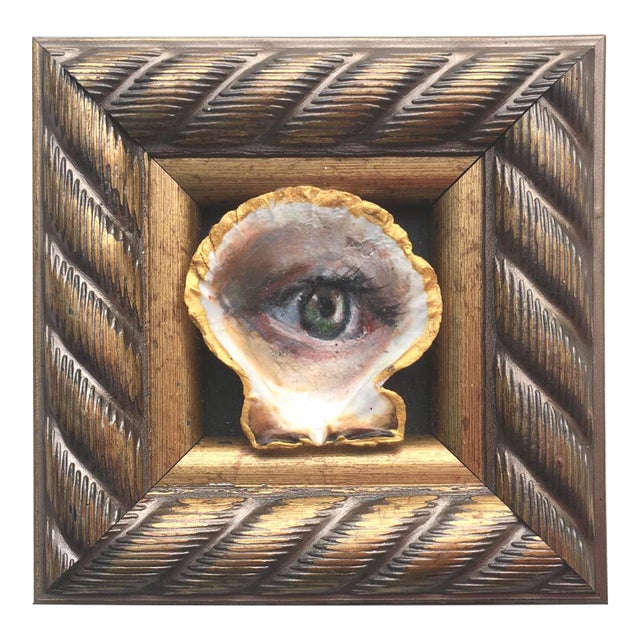 Original Painting on Shell Framed Lover's Eye Victorian Style Wall Decor by Artist Valeriya Serova For Sale