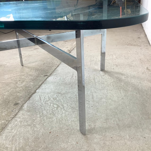 Metal Mid-Century Glass Coffee Table With Sculptural Chrome X Base For Sale - Image 7 of 12