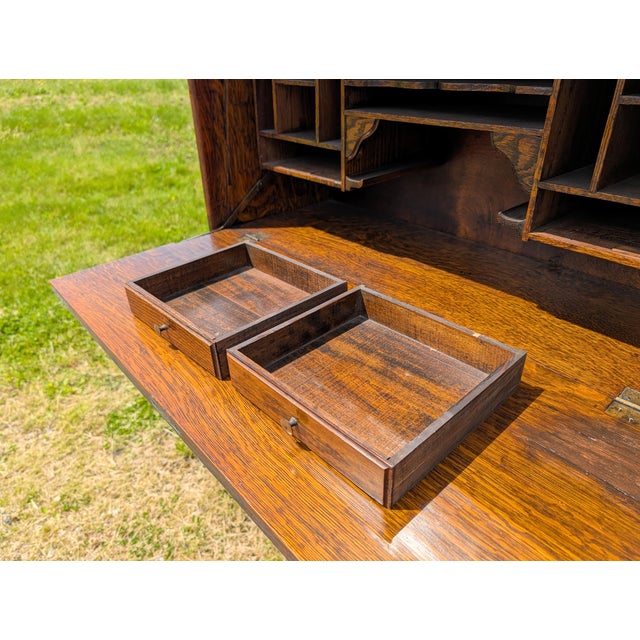 Antique Quartersawn Oak 5 Sections Stacking Barrister Bookcase With Desk 1900s For Sale - Image 13 of 18