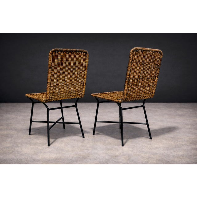 Carlo Hauner Set of 2 Chairs in Metal & Wicker, Carlo Hauner, 1950s For Sale - Image 4 of 9