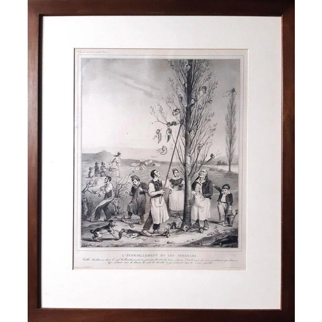 L’échénillement et les Sémailles is an original lithograph, realized by Jean-Jacques Grandville in 1833. Included a frame....